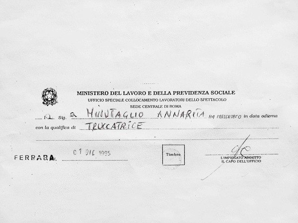 Tessera del Ministero del Lavoro con qualifica di truccatrice per i lavoratori dello spettacolo, Ferrara 1995