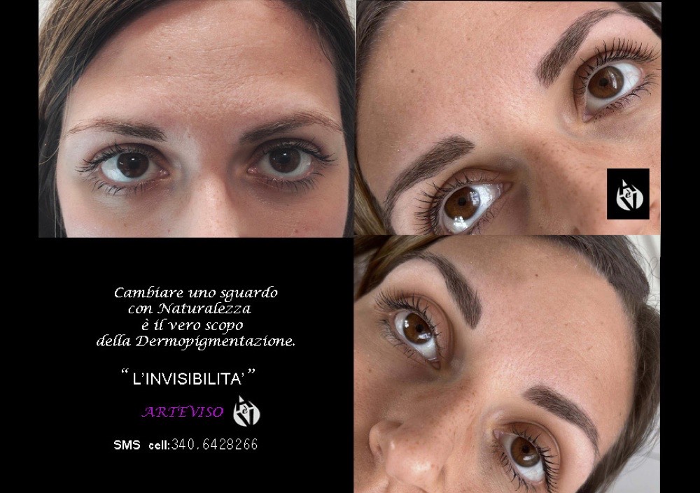 Sopracciglia dermopigmentate con effetto naturale, prima e dopo