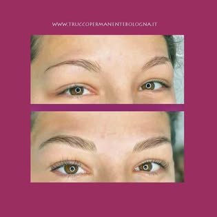Sopracciglia prima e dopo il trucco permanente: forma ridisegnata e riempita, risultato naturale